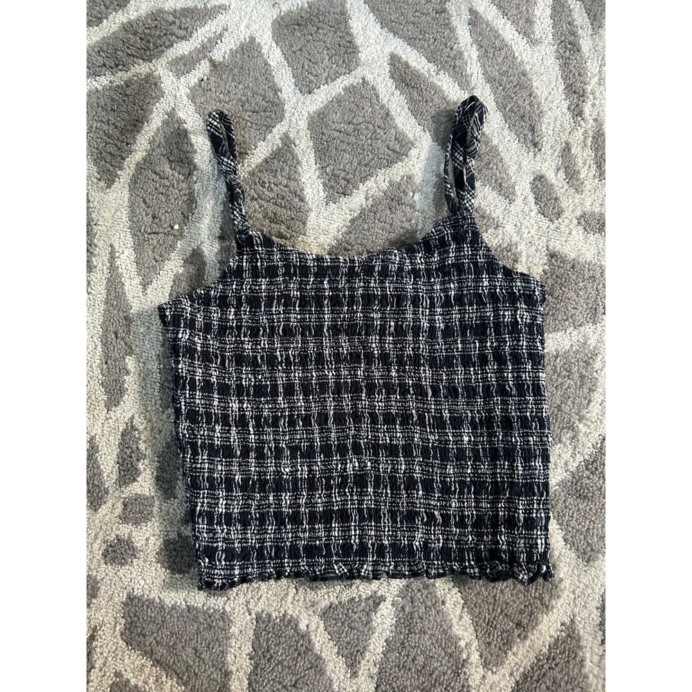Black and White Plaid Ruched Brandy Melville John Galt Tank Top